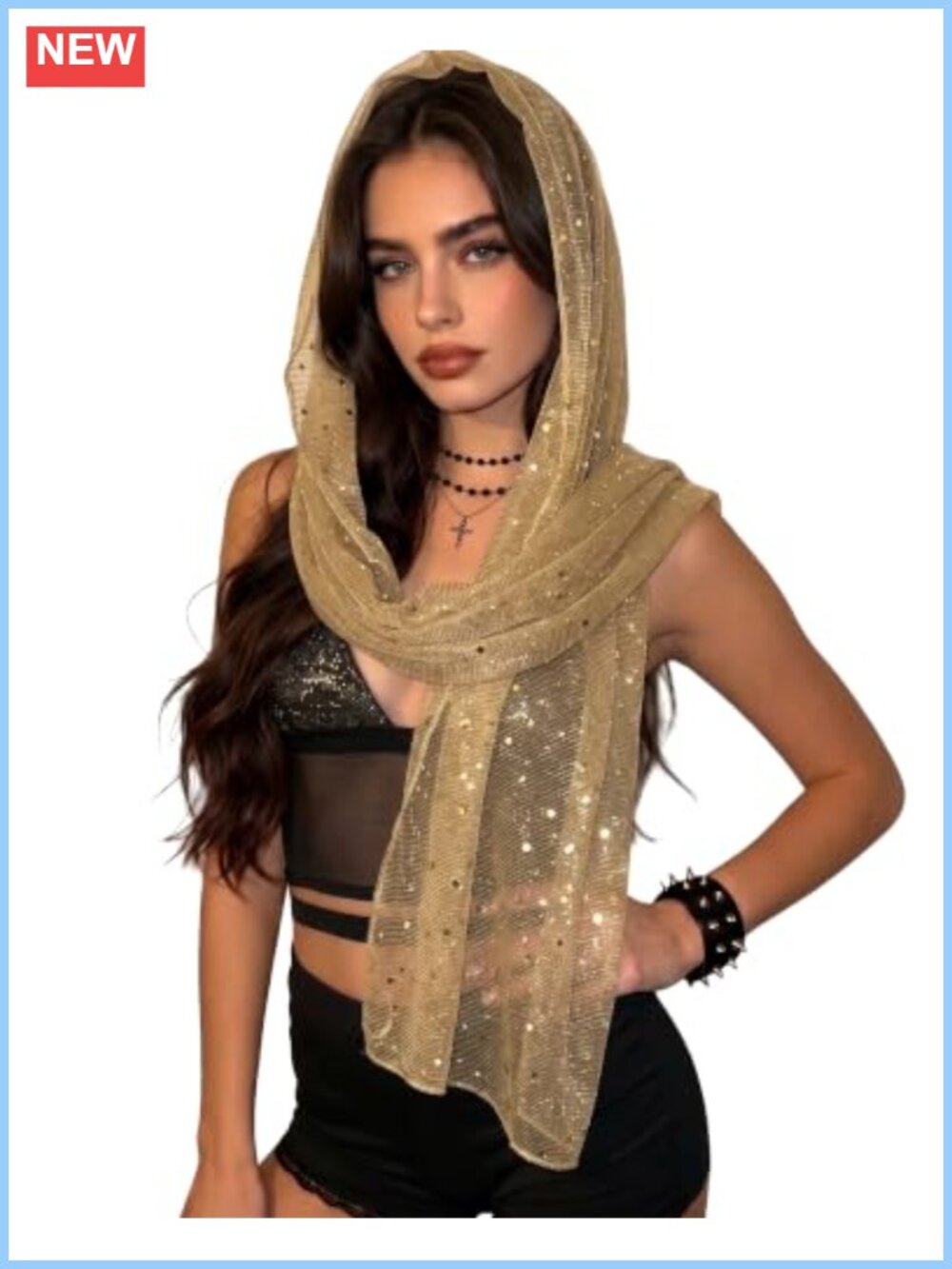 Sequin Sheer Shawl Wrap Sparkly Evening Scarf Festival Cover Up
